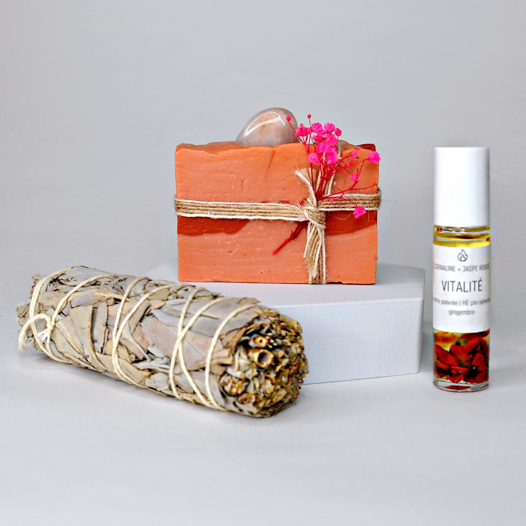 Coffret Vitalité et Énergie - Quartz Rose & Palo Santo