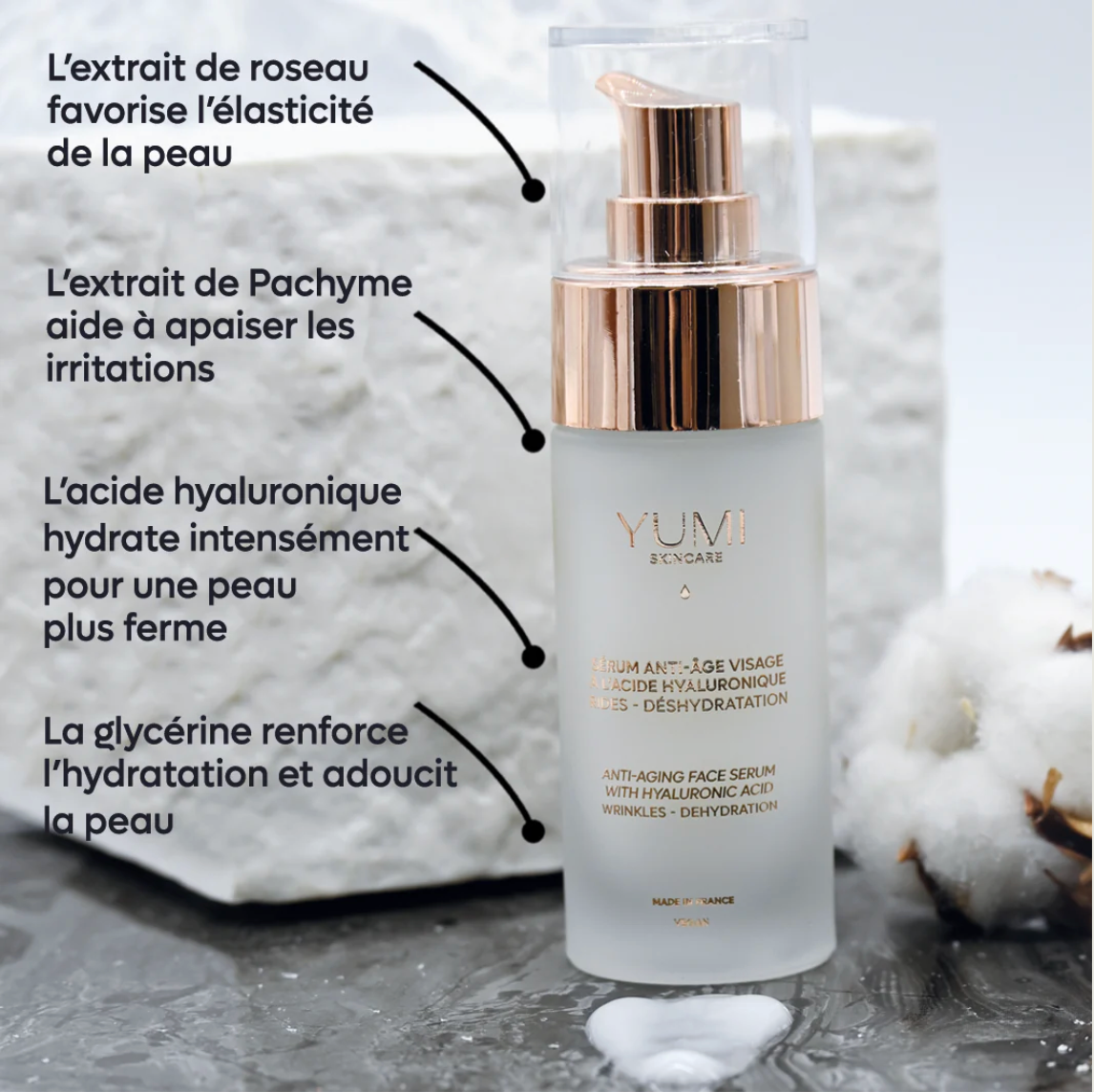 Sérum anti-âge visage à l'acide hyaluronique - Yumi beauty