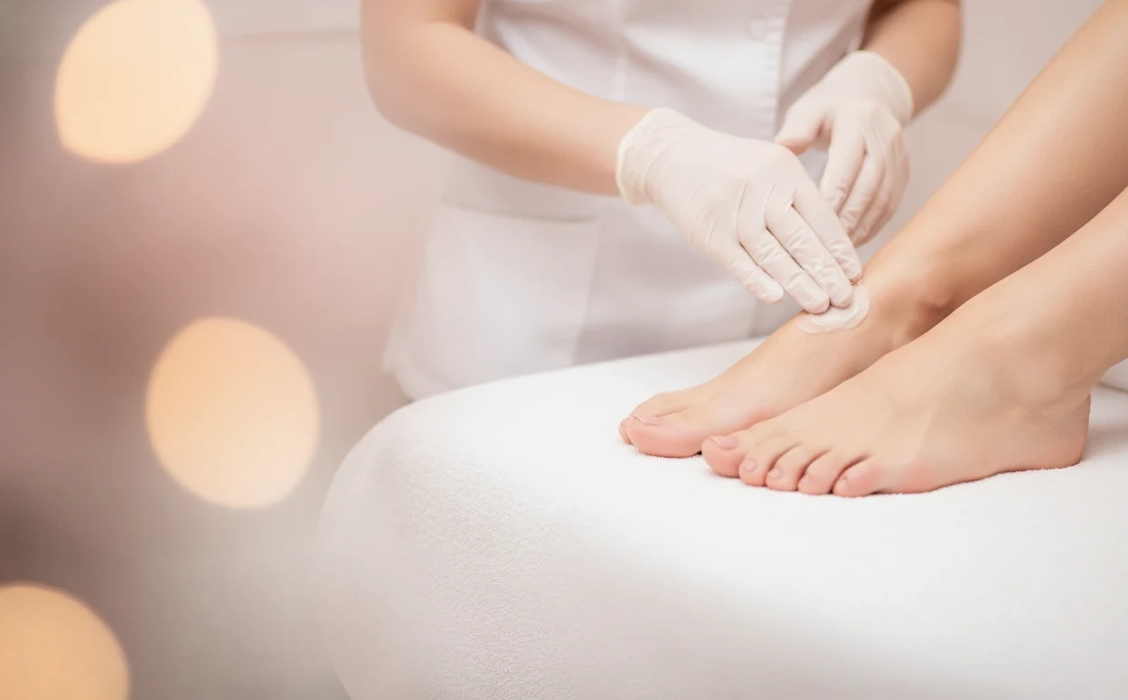 Soin anti-callosités Yumi Feet sur des pieds à l'institut E' Claire de beauté à Givors