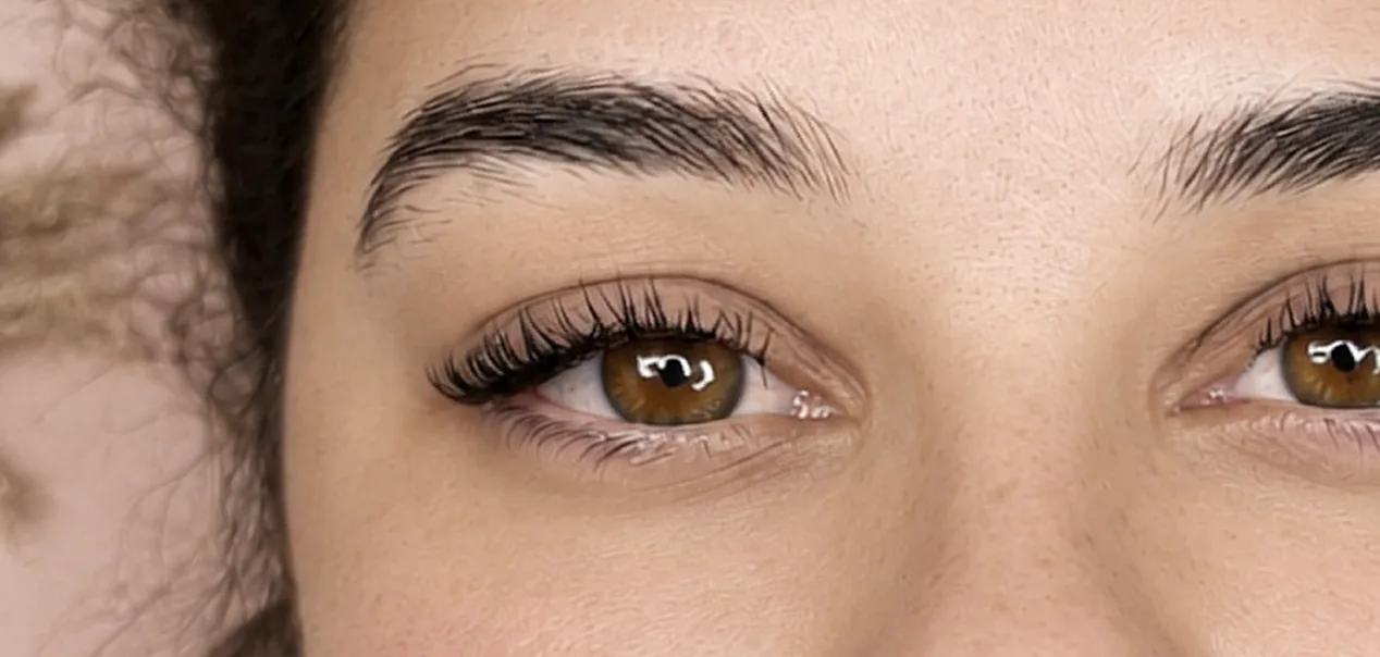 Regard souligné par des extensions de cils, résultat en gros plan