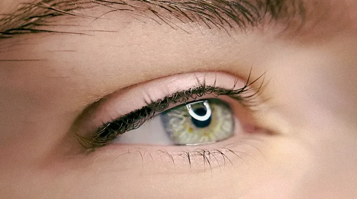 Œil vert avec une ligne pigmentée au ras des cils