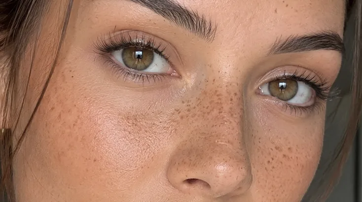 Visage aux taches de rousseur réalisées en maquillage permanent