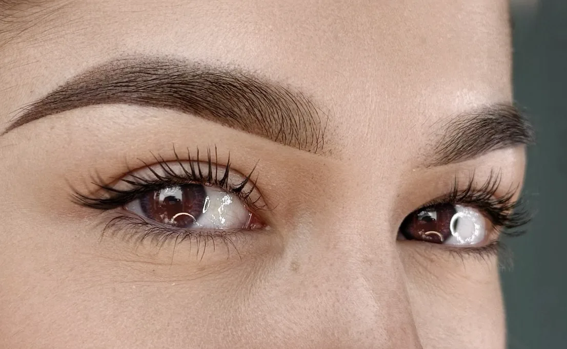 Sourcils poudrés effet Powder Brows sur un regard brun