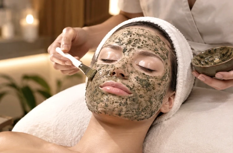 Masque aux algues appliqué au pinceau, illustration article peeling aux algues Zena