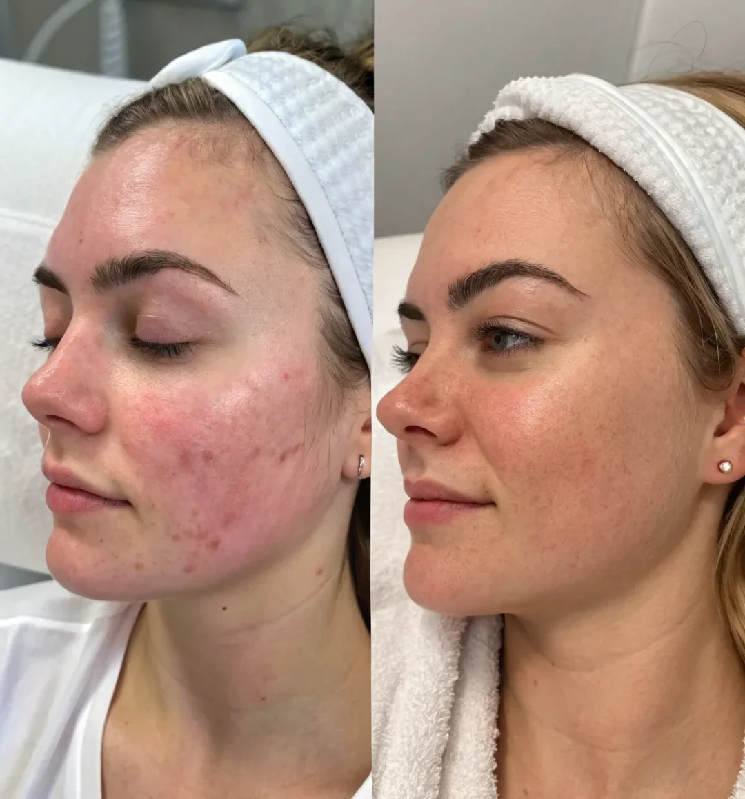 Peau du visage avant et après une cure de peeling aux algues Zena, photo 2 sur 2